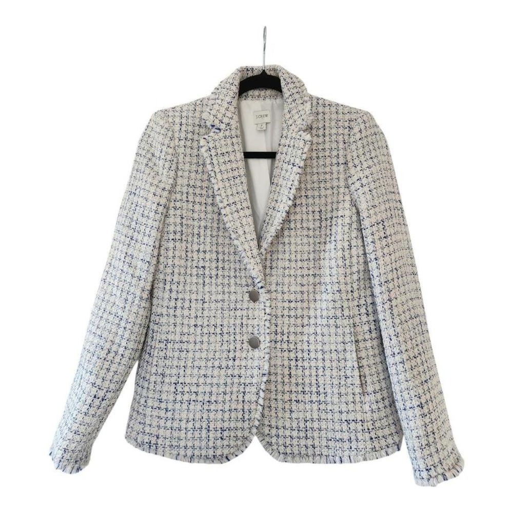 J. Crew White and Blue Tweed Blazer